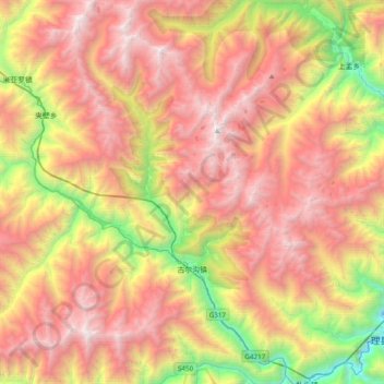 古尔沟镇 topographic map, elevation, terrain