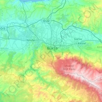 Osmangazi topographic map, elevation, terrain