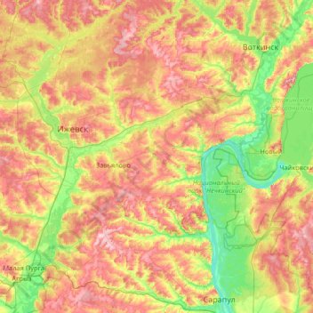 Завьяловский район topographic map, elevation, terrain