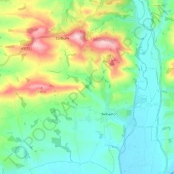 Thorverton topographic map, elevation, terrain