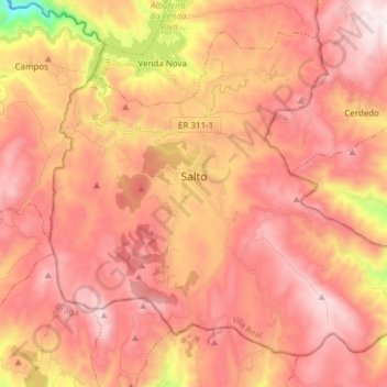 Salto topographic map, elevation, terrain