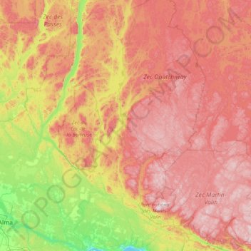 Rivière Shipshaw topographic map, elevation, terrain