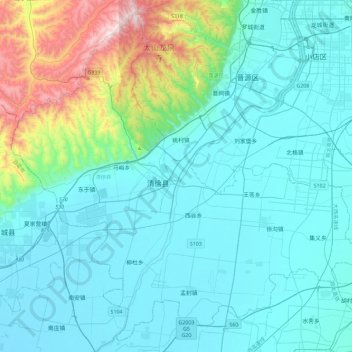 Qingxu County topographic map, elevation, terrain