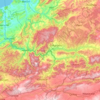 Karabük topographic map, elevation, terrain