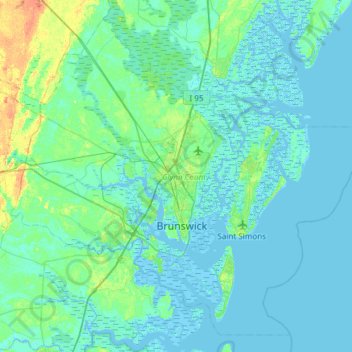 Glynn County topographic map, elevation, terrain