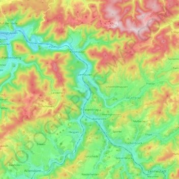 Finnentrop topographic map, elevation, terrain