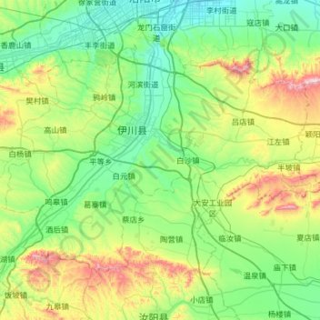 伊川县 topographic map, elevation, terrain