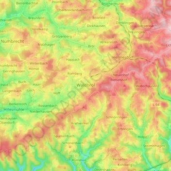 Waldbröl topographic map, elevation, terrain