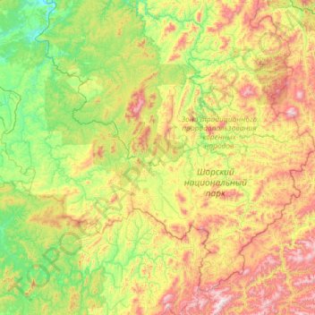 Таштагольский район topographic map, elevation, terrain