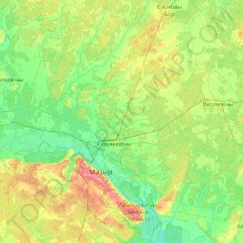 Калинковичский район topographic map, elevation, terrain