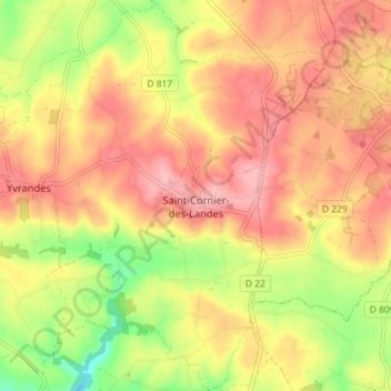 Saint-Cornier-des-Landes topographic map, elevation, terrain