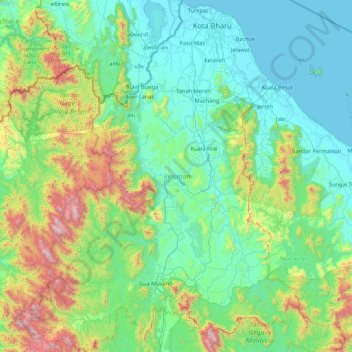 Kelantan topographic map, elevation, terrain