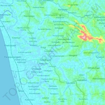 Tirurangadi topographic map, elevation, terrain