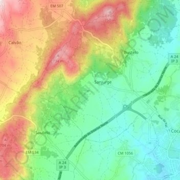 Santa Cruz/Trindade e Sanjurge topographic map, elevation, terrain