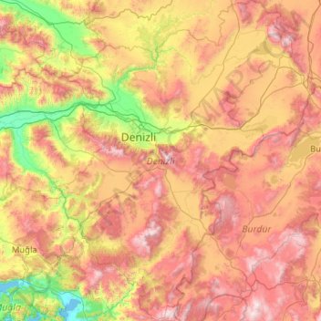 Denizli topographic map, elevation, terrain