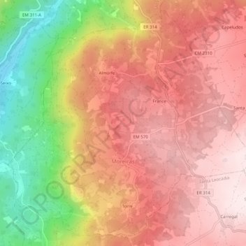 Moreiras topographic map, elevation, terrain