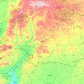 Kilis topographic map, elevation, terrain