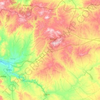 Yozgat Merkez topographic map, elevation, terrain