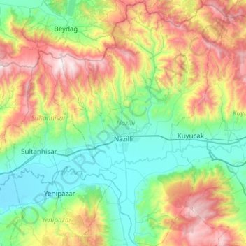 Nazilli topographic map, elevation, terrain