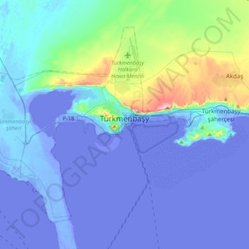 Turkmenbashy City topographic map, elevation, terrain