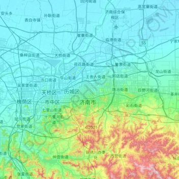 济南高新技术产业开发区 topographic map, elevation, terrain