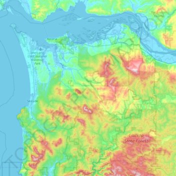Clatsop County topographic map, elevation, terrain