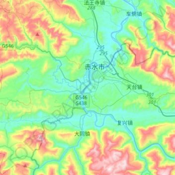 九支镇 topographic map, elevation, terrain