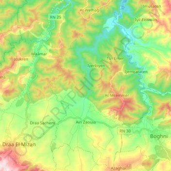 Ain Zaouia topographic map, elevation, terrain