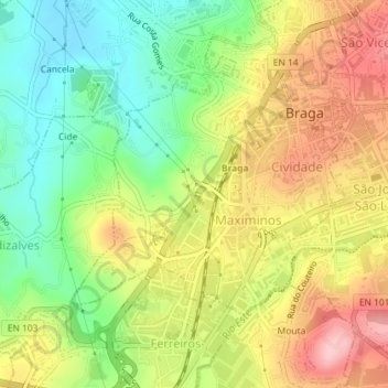 Maximinos topographic map, elevation, terrain