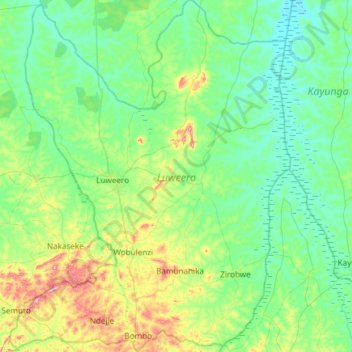 Luweero topographic map, elevation, terrain