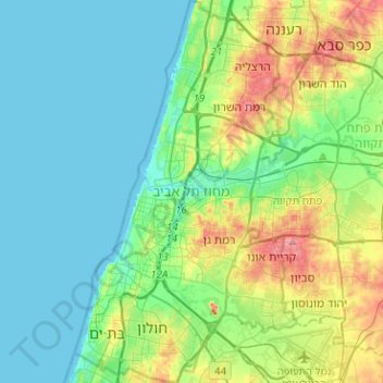 Tel Aviv District topographic map, elevation, terrain