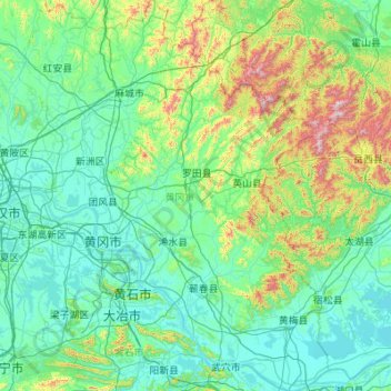 Huanggang topographic map, elevation, terrain