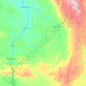 Washakie County topographic map, elevation, terrain