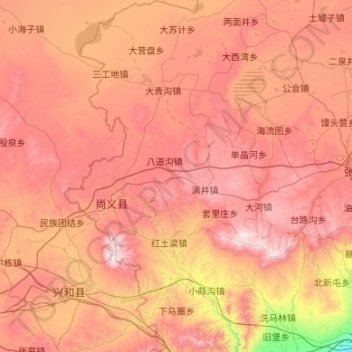 尚义县 topographic map, elevation, terrain