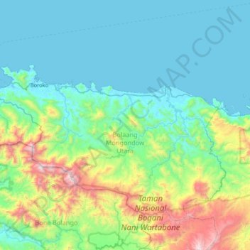 Bolaang Mongondow Utara topographic map, elevation, terrain
