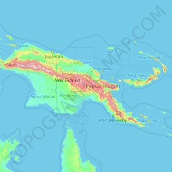 Papua-Neuguinea topographic map, elevation, terrain