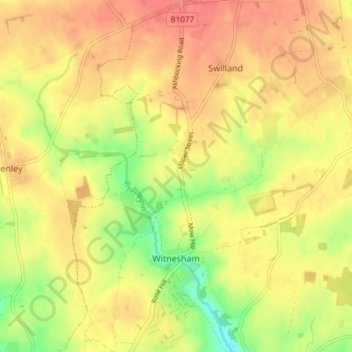 Witnesham topographic map, elevation, terrain