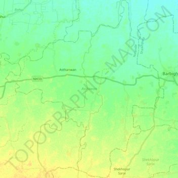 Asthawan topographic map, elevation, terrain