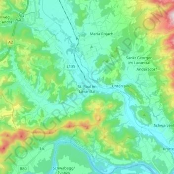 Sankt Paul im Lavanttal topographic map, elevation, terrain