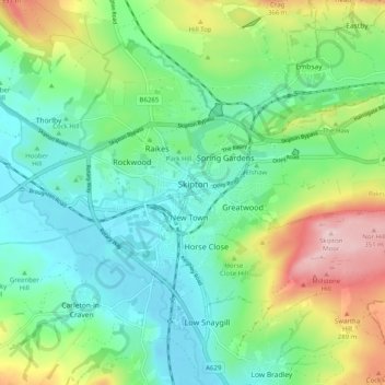 Skipton topographic map, elevation, terrain