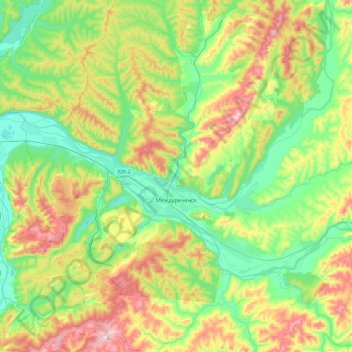 Междуреченск topographic map, elevation, terrain