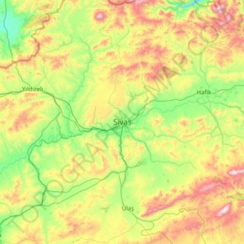 Sivas Merkez topographic map, elevation, terrain