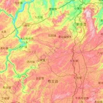 修文县 topographic map, elevation, terrain