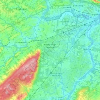 Hillsborough Township topographic map, elevation, terrain