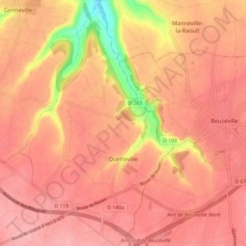 Quetteville topographic map, elevation, terrain