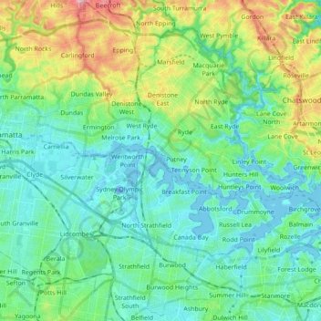 Parramatta River topographic map, elevation, terrain