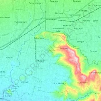 Prambanan topographic map, elevation, terrain