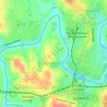 Woodend topographic map, elevation, terrain