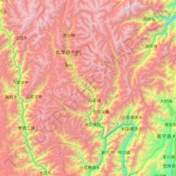九龙县 topographic map, elevation, terrain