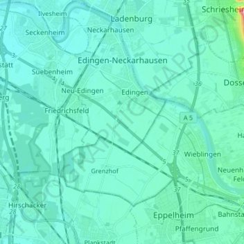 Edingen-Neckarhausen topographic map, elevation, terrain